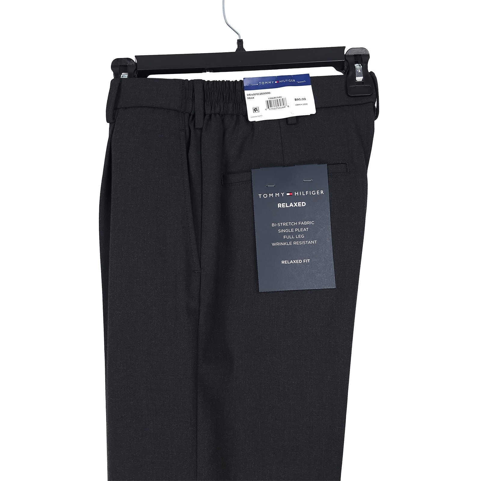 Tommy Hilfiger Mens Relaxed Fit Dress Pants 30x30 Charcoal Grey Pleated Stretch